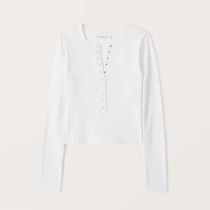 Abercrombie & Fitch White Long Sleeve Seamless Rib Button Down Henley Top Size X